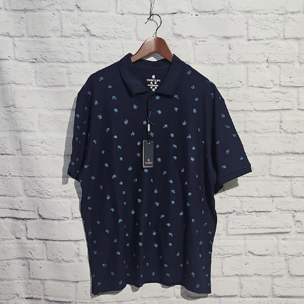 Navy Polo with Light Blue Micro Prints